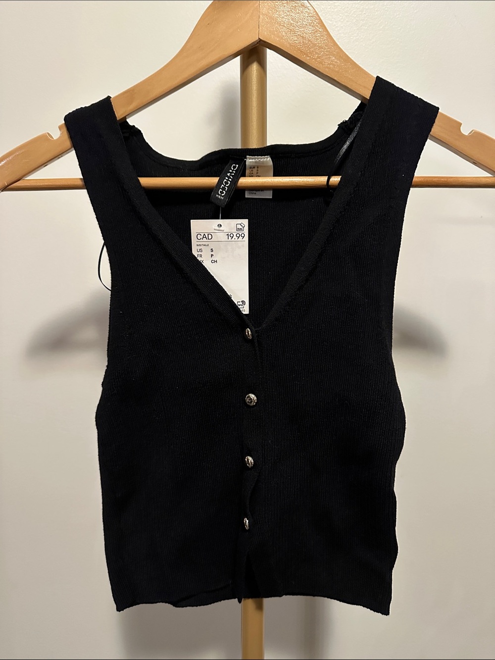 Divided Ribbed V-Neck Sleeveless Knit Top - Black Small